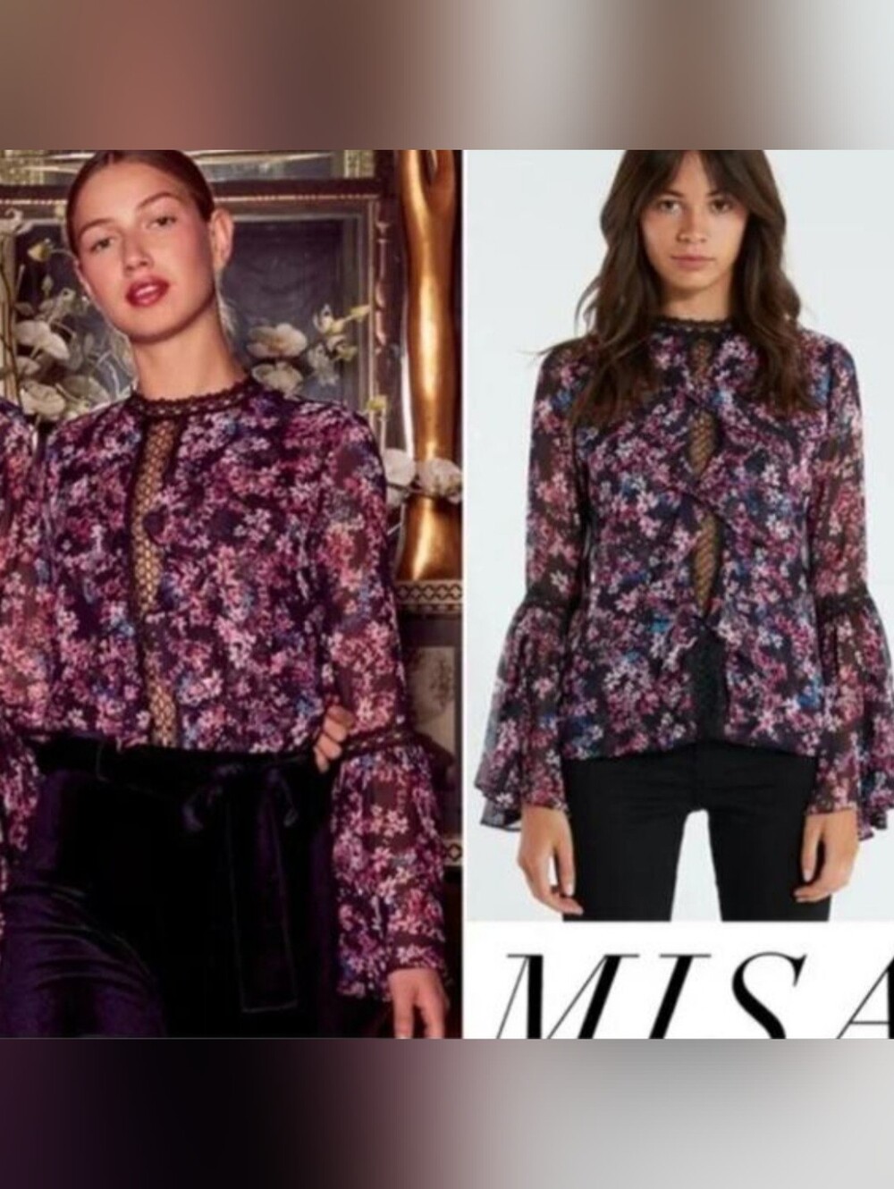 Misa Los Angeles Divya Floral Print Long Bell Sleeve Top